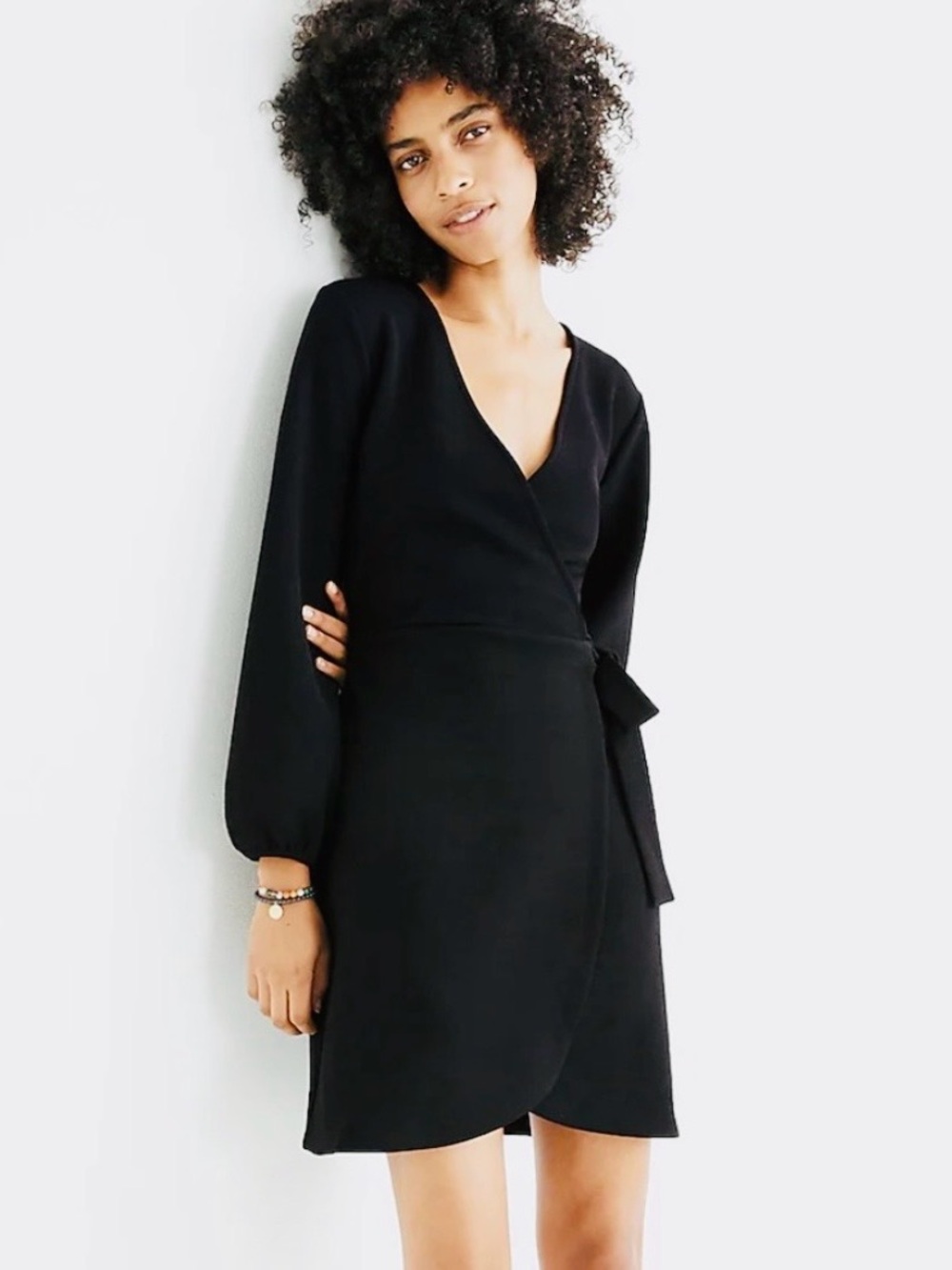 MADEWELL, Black Wrap Long Sleeve Dress, Size XS